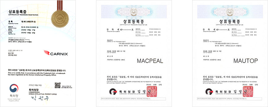 CARNIX, MACPEAL, MAUTOP certificate
